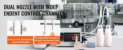 SucceBuy 30-4000ml Liquid Filling Machine Double Nozzle Automatic Bottle Filler with Digital Control for MilkWater Wine Beverage.