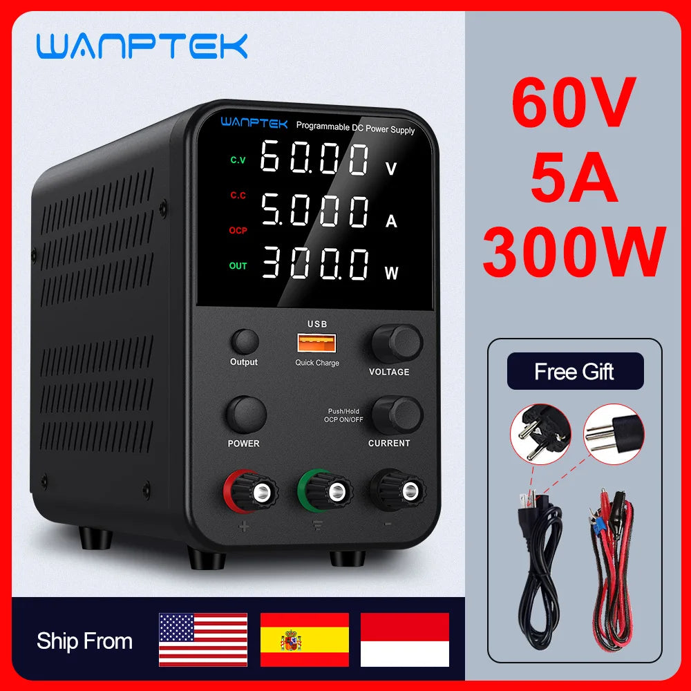 Wanptek Adjustable DC Power Supply 30V 10A LED Lab Bench Power Source Stabilized Switch Power Supply Voltage Regulator 60V 5A