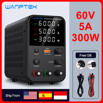 Wanptek Adjustable DC Power Supply 30V 10A LED Lab Bench Power Source Stabilized Switch Power Supply Voltage Regulator 60V 5A