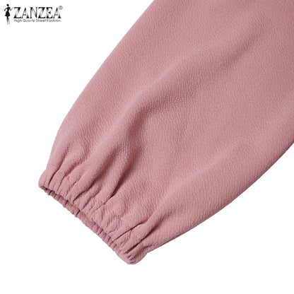 ZANZEA Muslim Casual Loose Long Dresses Textured O Neck Buttons Long Sleeve A-line Vestidos Women 2024 Islamic Hijab Abaya Robes.