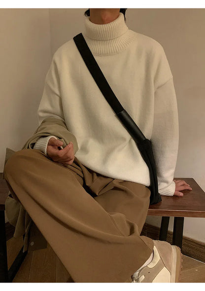Turtleneck Men's Sweater Autumn 2025 New Knitted High Neck Pullover Streetwear Comfortable Fitness Tops Clothing Knitwear.