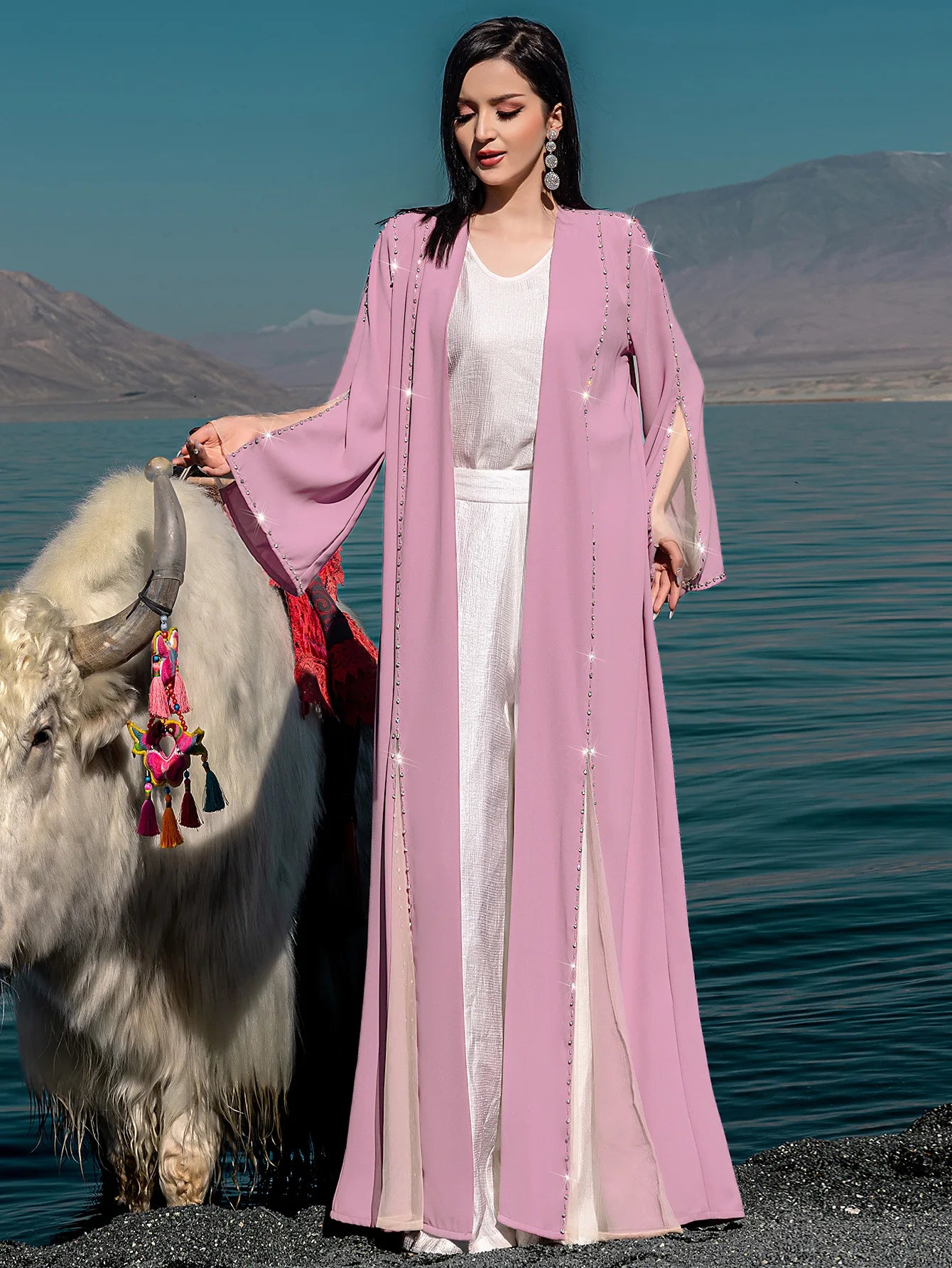 Eid Diamonds Abayas for Women 2025 Fashion Muslim Dress Dubai Open Abaya Kebaya Kimono Jalabiya Caftan Marocain Femme Robe Gown