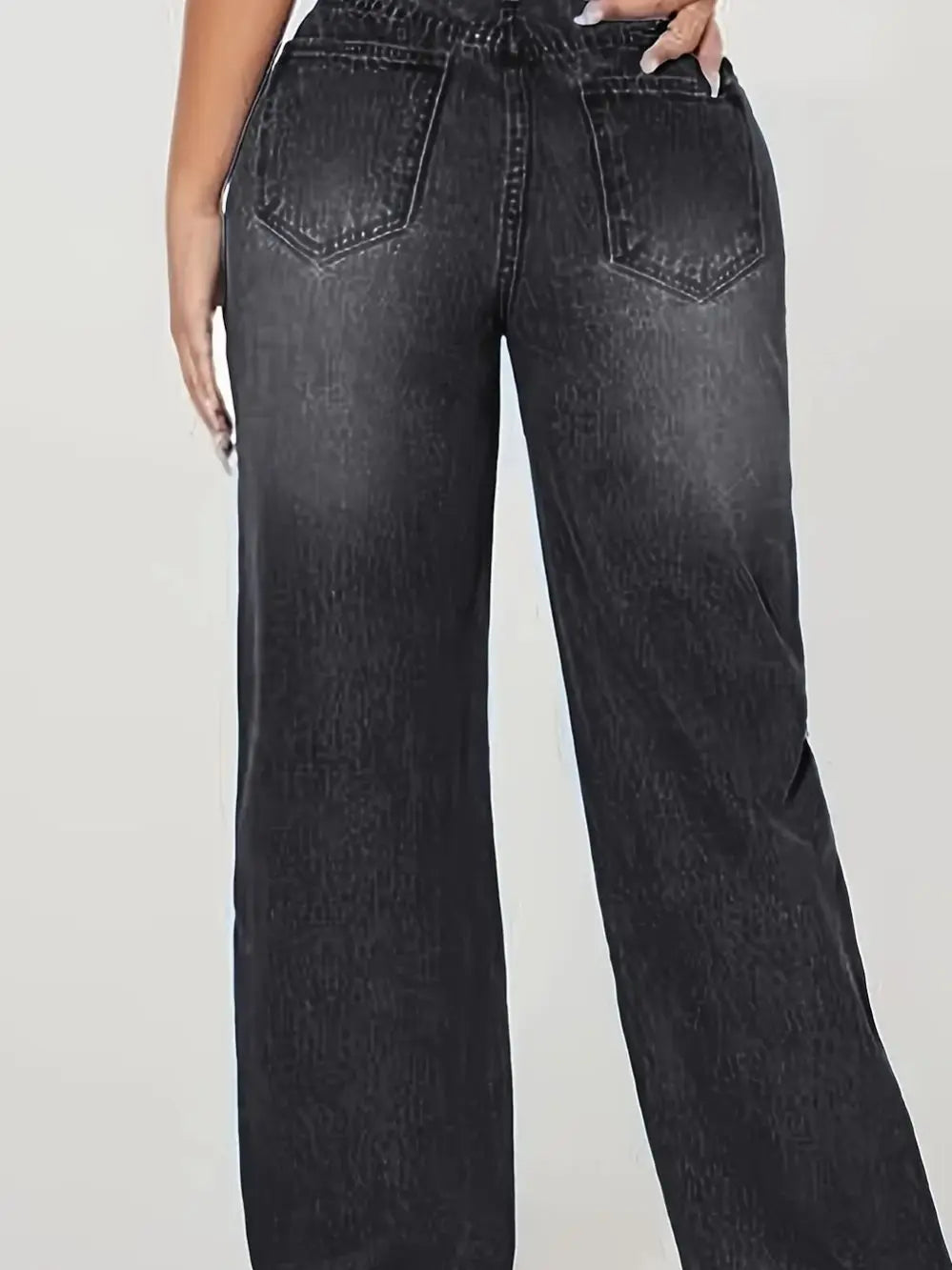 Loose Fit Elastic Fashionable Wide Leg Jeans, Blue Distressed Loose Wide Leg Jeans.