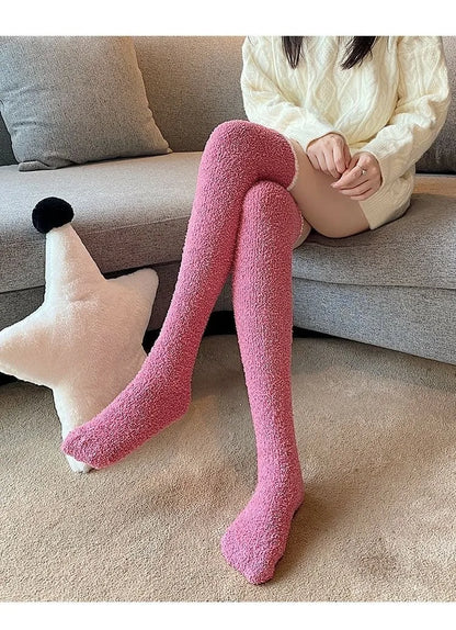 MuqiNush Thigh High Knee Socks Knitted Warm Winter Plush Thick Tall Long Boot Stockings Leg Warmers for Daily Cosplay Sleep.
