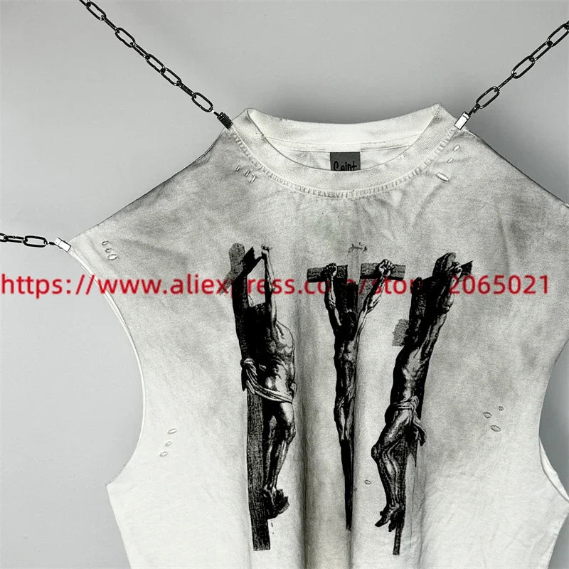 SAINT Vintage NIN Nine-inch Nail T-Shirts Best Quality Vintage Washed T Shirt Tee Tops