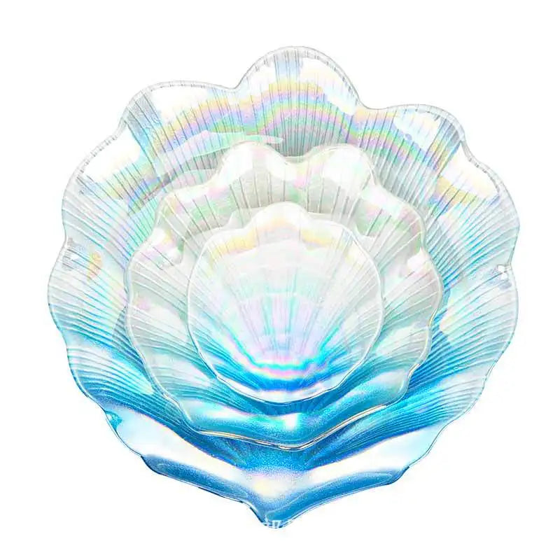 Creative Colorful Glass Shell Dishes Home Marine Fruit European Tray Snacks Ornaments Irregular Plates Home Decorative Plates.