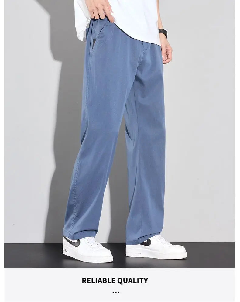 2025 Summer Thin Men's Soft Lyocell Casual Pants Breathable Fashion Solid Color Simple Male Trousers Brand Clothing.