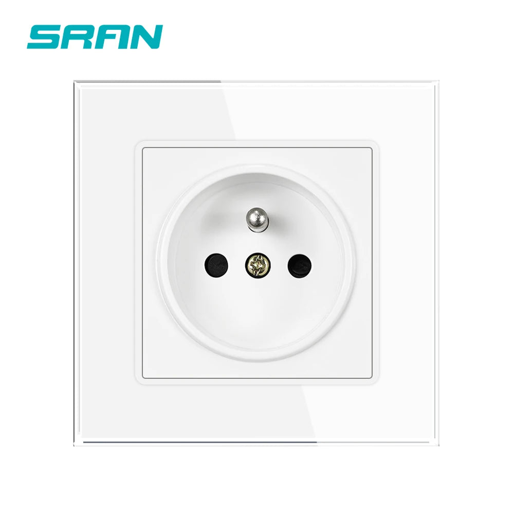 SRAN Französische USB-Wandsteckdose 5 V 2,1 A, Kristall-Hartglasscheibe 16 A 220 V 82 x 82 mm Steckdose Frankreich-Standard mit Abdeckung.