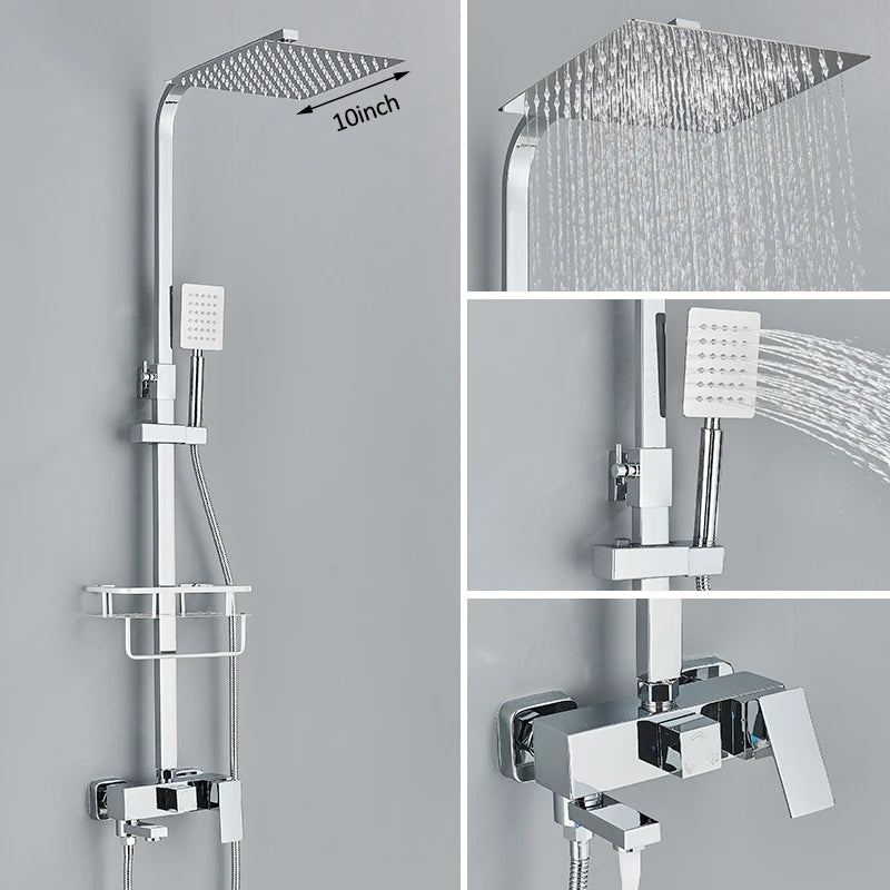 Black Chrome 3/4-way Shower Faucet Rainfall Shower Hot Cold Water Mixer Bidet Faucet Commodity Shelf For Bathroom Shower Mixer