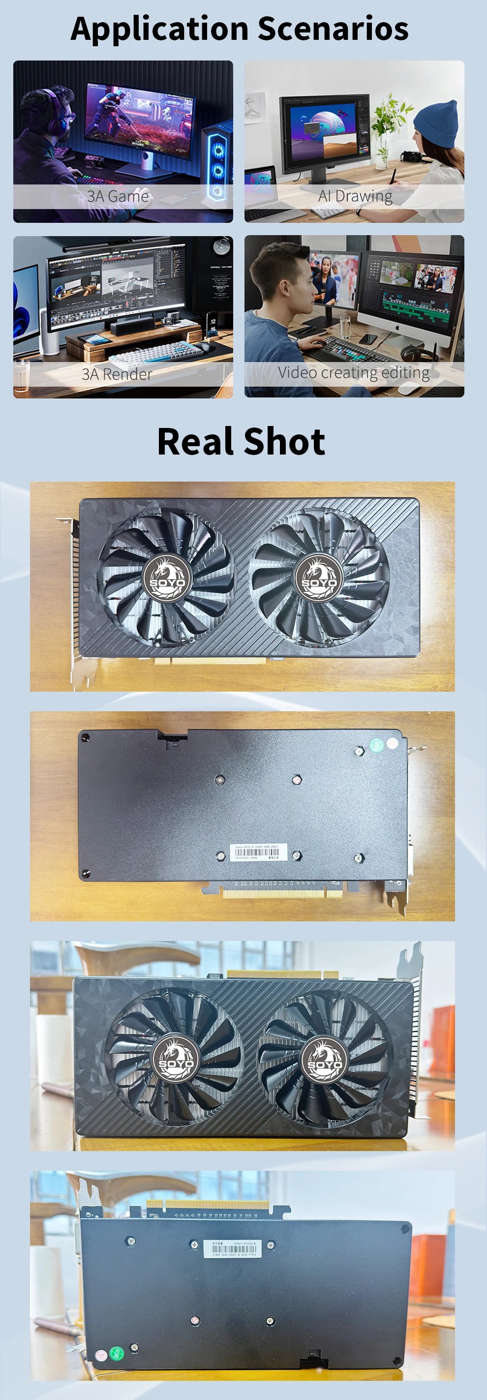 SOYO AMD RX 590 8GB Placa De Video Gaming Graphics Card GDDR5 256Bit PCI Express 3.0 ×16 6Pin Radeon GPU rx590 Series.