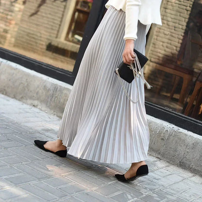 Classical Women Pleated Skirt 90cm/80cm Long Female Elastic Waist Skirt Big Size Velvet Pleated Skirt for Winter Ankle-Length.