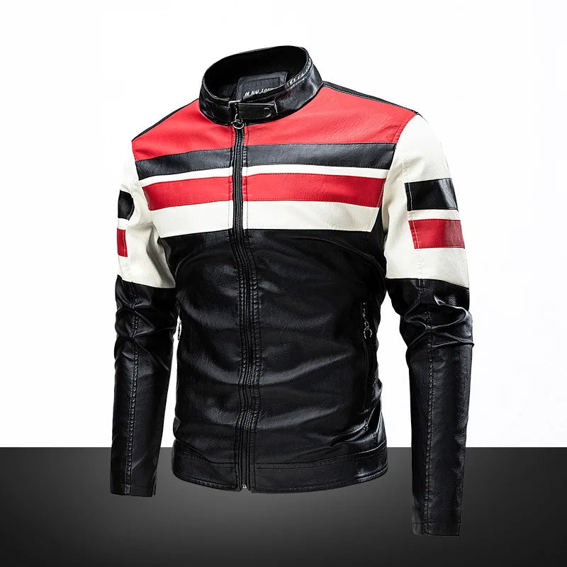 M-5XL Plus Size Men's Motorcycle Leather Jacket Winter Warm Stand Collar PU Biker Coat Casual Streetwear Fleece Lined Outerwear