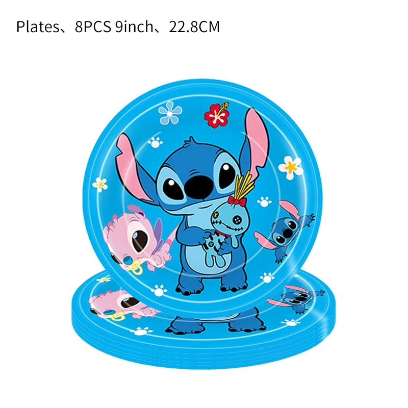 Stitch Party Supplies für Kinder Lilo und Stitch Geburtstag Party Dekorationen Luftballons Banner Tischdecke Hintergrund Geschirr