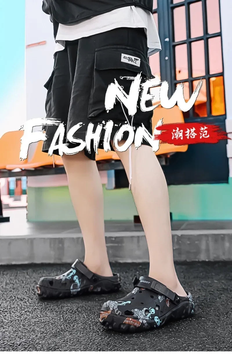 Plus Size 47 Men's Clogs 2025 Summer Sandals Beach Slippers Flat Sandals Men Leisure Slides Creative Printing Man Casual Shoes.