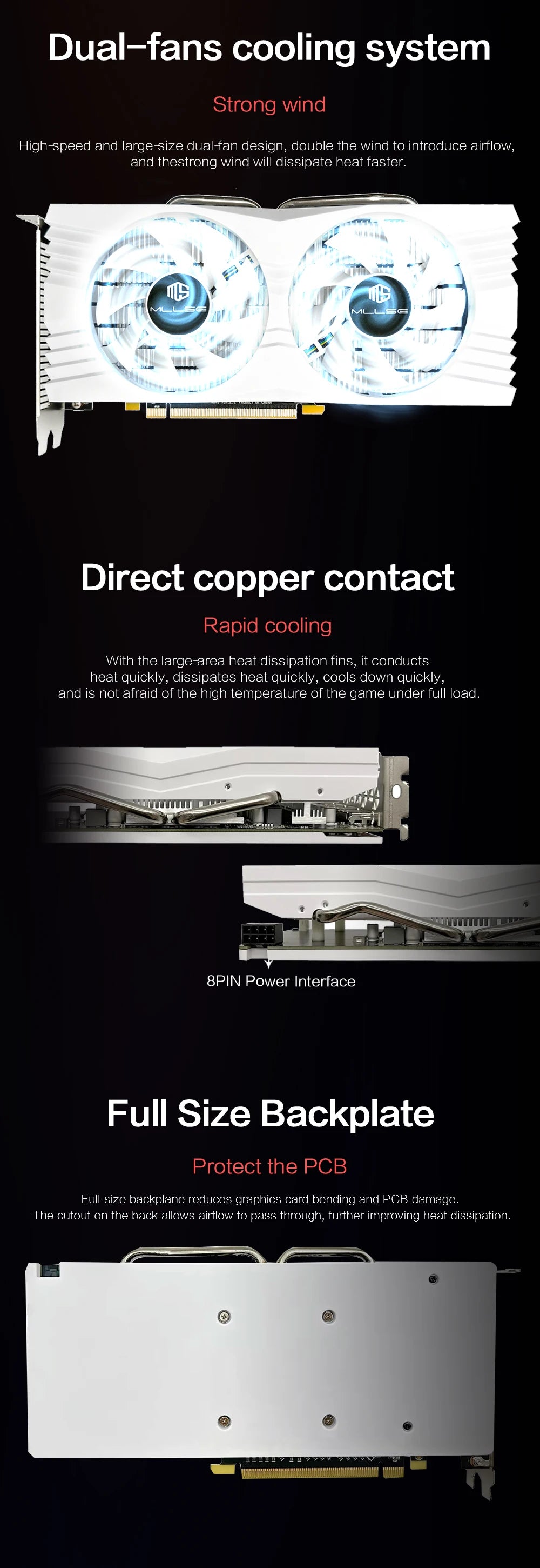 MLLSE AMD RX 580 8GB 2048SP Gaming Graphics Card GDDR5 256Bit PCI-E 3.0 ×16 8Pin Radeon GPU Rx 580 Video Card Placa De Video