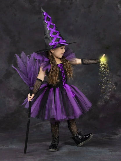 Halloween Malefice Kostüm für Kinder Karneval Party Kleidung Set Hexe böse Königin Cosplay Kostüm für Mädchen Phantasie Tüll Tutu Kleid.