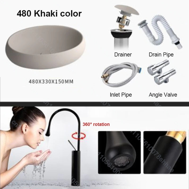 Modernes, luxuriöses Badezimmer-Waschbecken aus Keramik mit Abfluss, Arbeitsplatte, Waschbecken, Waschbecken über der Theke, künstlerisches Waschbecken