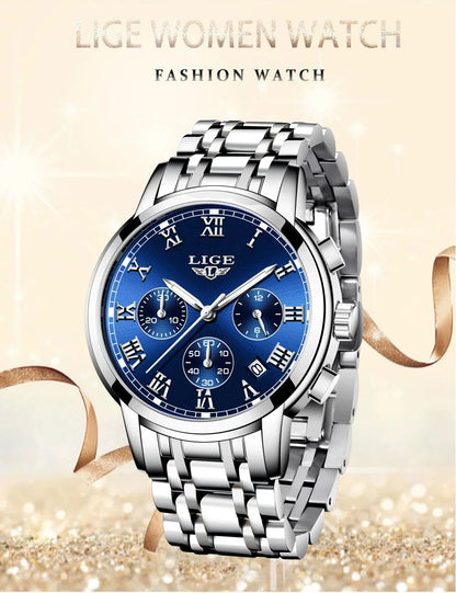 LIGE 2024 New Fashion Women Watches Ladies Top Brand Luxury Creative Steel Women Bracelet Watches Female Quartz Waterproof Watch.