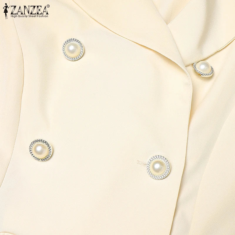 Fashion Women Jumpsuits 2025 ZANZEA Summer Rompers Elegant Wide Leg Work OL Overalls V Neck Sleeveless Pleated Playsuit Trousers.