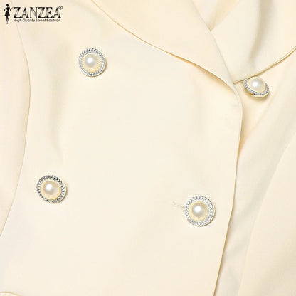 Fashion Women Jumpsuits 2025 ZANZEA Summer Rompers Elegant Wide Leg Work OL Overalls V Neck Sleeveless Pleated Playsuit Trousers.