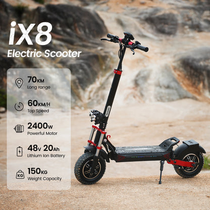 iScooter IX8 Foldable Electric Kick Scooter for Adults 60 km/h Speed 2400W Power 48V Voltage 20Ah Battery.