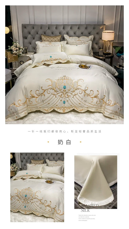 European-Style Bed Sheet Four-Piece Set 100 Cotton High-End Atmospheric Ice Silk Quilt Cover Pure Cotton Bedding