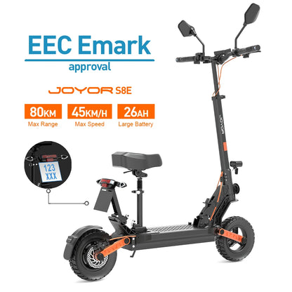 JOYOR S8E Electric Scooter, 800W Motor 48V 26AH Battery Adult E-Scooter 10 Inch Tires, 45km/h Max Speed Front & Rear Disc Brake.