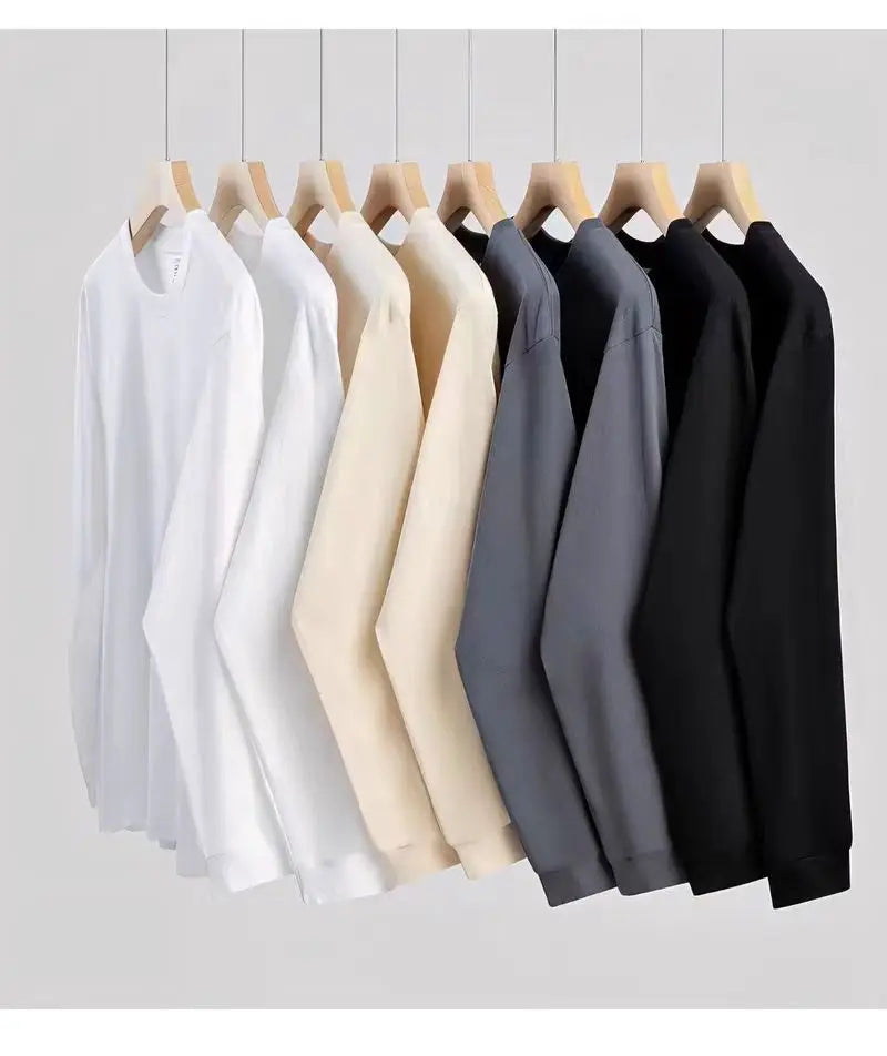 300gsm Heavy Weight Cotton T-shirt Long-sleeved T-shirt for Men Women Pure White Men's Blank Shirt Wholesale.