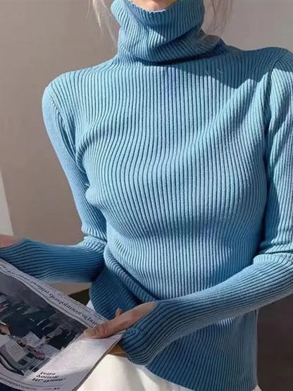 Neue Herbst Winter Grundlegende Gestrickte Tops Frauen Rollkragen Pullover Casual Pullover Koreanische Mode Einfache Mit Daumen Löcher Chic Kleidung