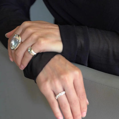 PANJBJ 925 Sterling Silver Geometry Crystal Ring For Women Ellipse Exaggerated Punk Water Drop Open Jewelry Gift Dropshipping.