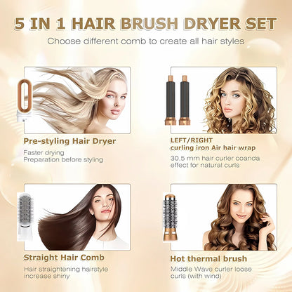 5 In 1 Electric Hair Brush Hair Dryer For Dyson Airwrap Automatic Curler Hair Straightener Hot Air Comb Hairdressing Appliance.