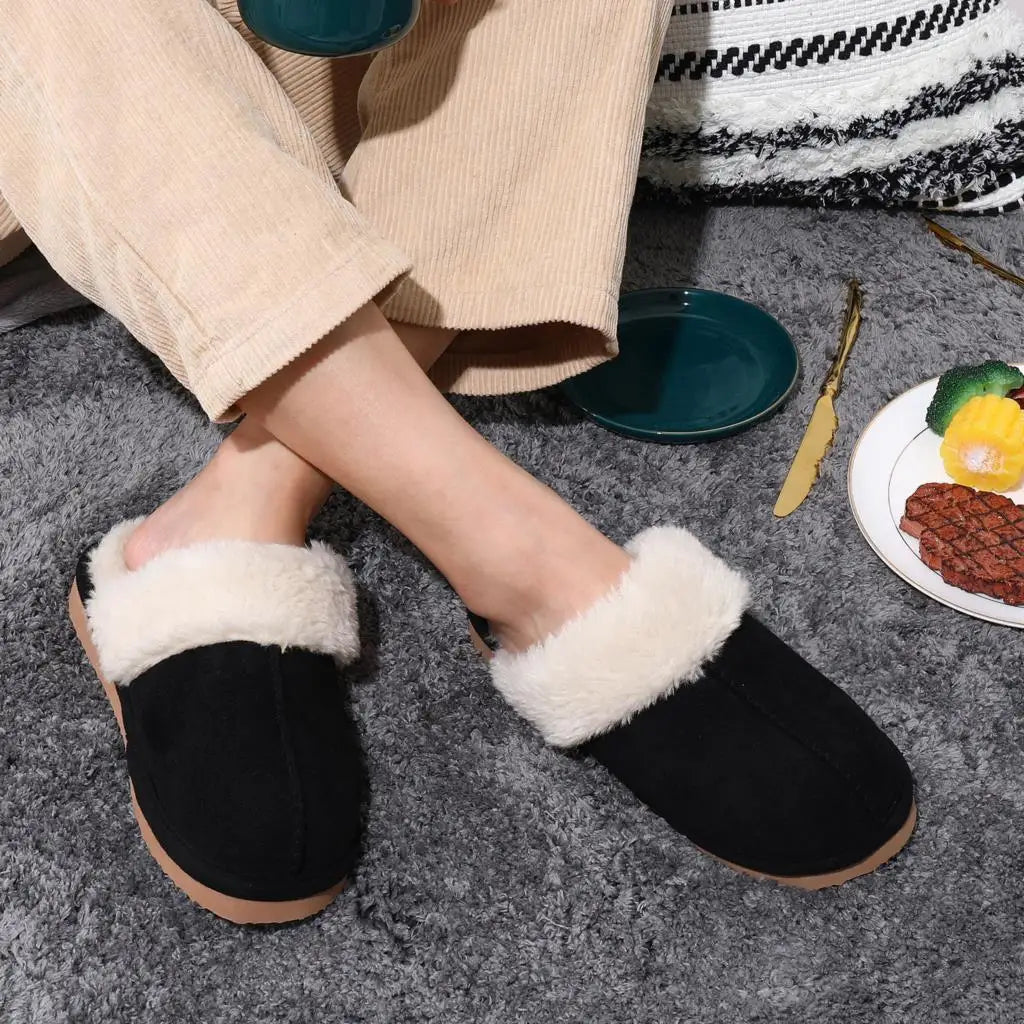 Kidmi Winter Men Plush Slippers Suede Fuzzy Soft Fluffy Collar Lining Men Slippers Indoor Warm Furry Fur House Flat Men Shoes.