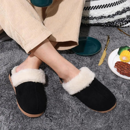Kidmi Winter Men Plush Slippers Suede Fuzzy Soft Fluffy Collar Lining Men Slippers Indoor Warm Furry Fur House Flat Men Shoes.