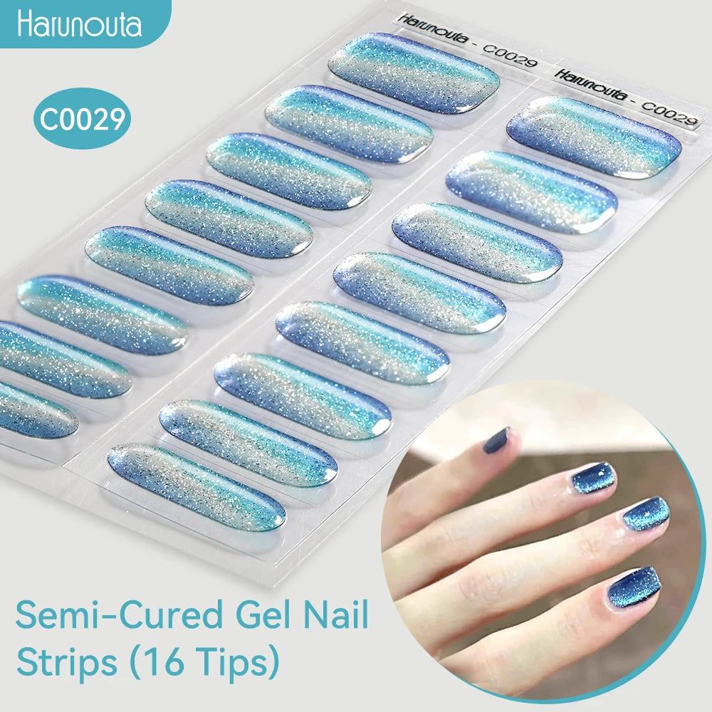 Harunouta Gradient Semi Cured Gel Nail Sticker Long-Lasting UV Nail Sticker UV/LED Extension Gel Nail Foil Gel Polish Full Cover