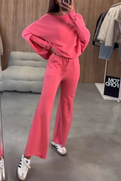 Women Pant Set Two Piece Sets Tracksuit Round Neck Sweatshirts Jogger Lace Up Elastic Waist Long Pants Sport Loose Matching Sets.