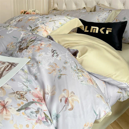Flowers Prints Bedding Set Lyocell Eucalyptus Fiber Super Soft Silky Cool Feeling Duvet Cover Bed Sheet/Fitted Sheet Pillowcases.