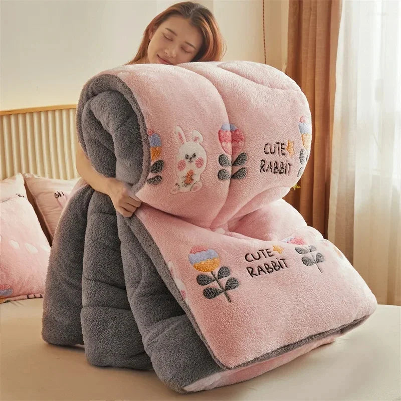 Winter Thicken Blanket Quilt Lamb Wool Double Layer Thick Warm Blanket 150/180/200 Comforter Throw Blankets for Beds Bedding 이불