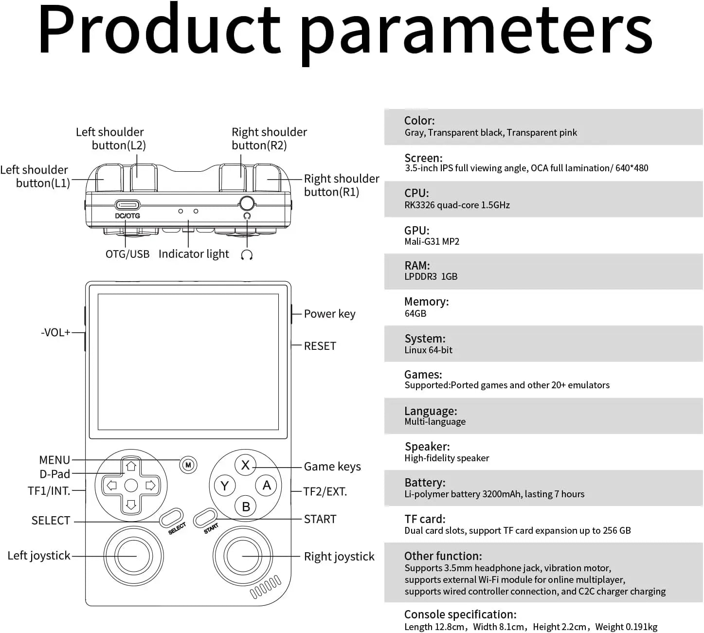 G350 Retro Game Video Player 3.5'' IPS Screen Linux System 3200mAh Dual Joystick 640x480 Portable Handheld Game Console Gift.