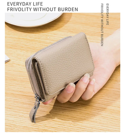 Genuine Leather Women Wallet Small Zipper Coin Wallet Female Short Cow Leather Women Purse RFID Card Money Bag Gift for Women.