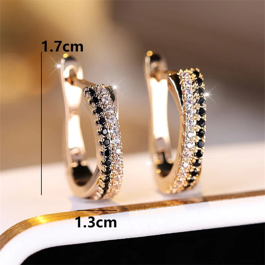 Trendy Multicolor Crystal Hoop Earrings For Women Rose Gold Silver Color Rainbow Zircon Fashion Earring Wedding Jewelry Gifts.