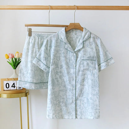 Neue 100% Baumwolle Kurzarm Shorts Damen Pyjama Set niedlichen Cartoon Pyjamas japanische einfache kurze Pyjamas Frauen Nachtwäsche