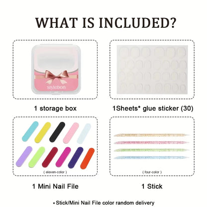 10pcs Ballet Short Nail Tips Set-Glossy Finish Polka Dot & Solid Color Designs with 3D Bow Accents Nail Art for Women and Girls.