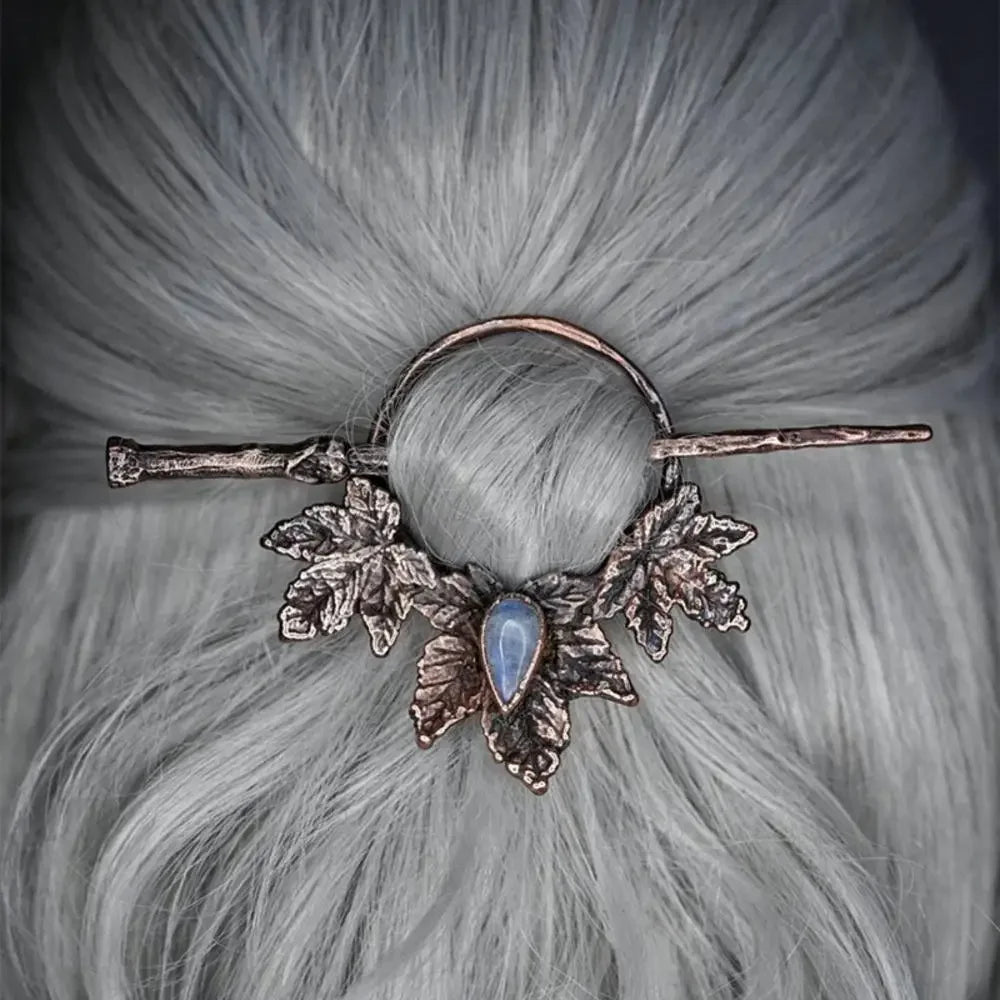 Vintage Moonstone Hair Sticks for Women Gothic Retro Carved Crow Skull Antler Hair Chopsticks Hairpins Viking Hair Accessories.