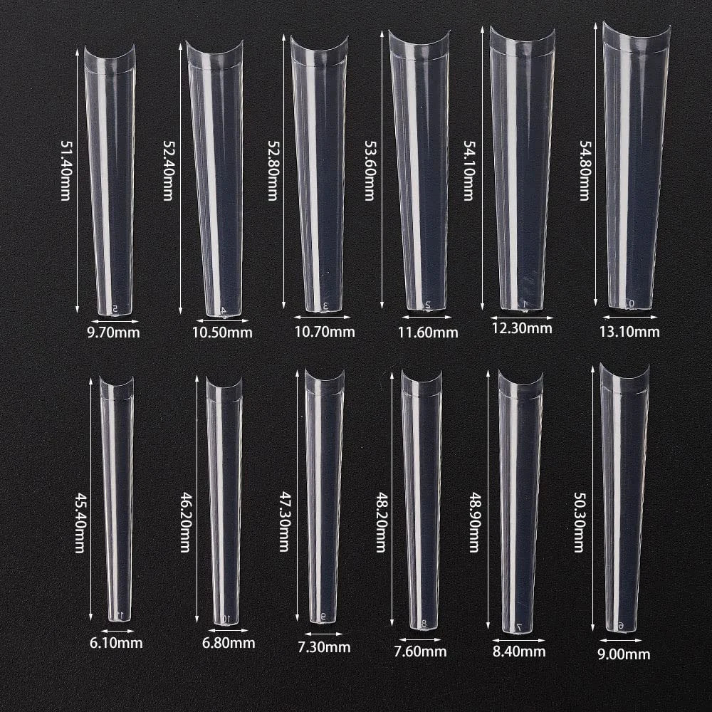240PC Professional 3XL Extra Long Clear Square Nail Tips 12 Sizes Half Cover Acrylic Nails NO C CURVE Long Square Fake Nail Tips.