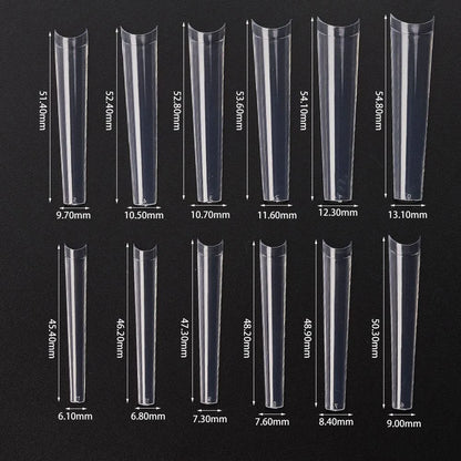 240PC Professional 3XL Extra Long Clear Square Nail Tips 12 Sizes Half Cover Acrylic Nails NO C CURVE Long Square Fake Nail Tips.