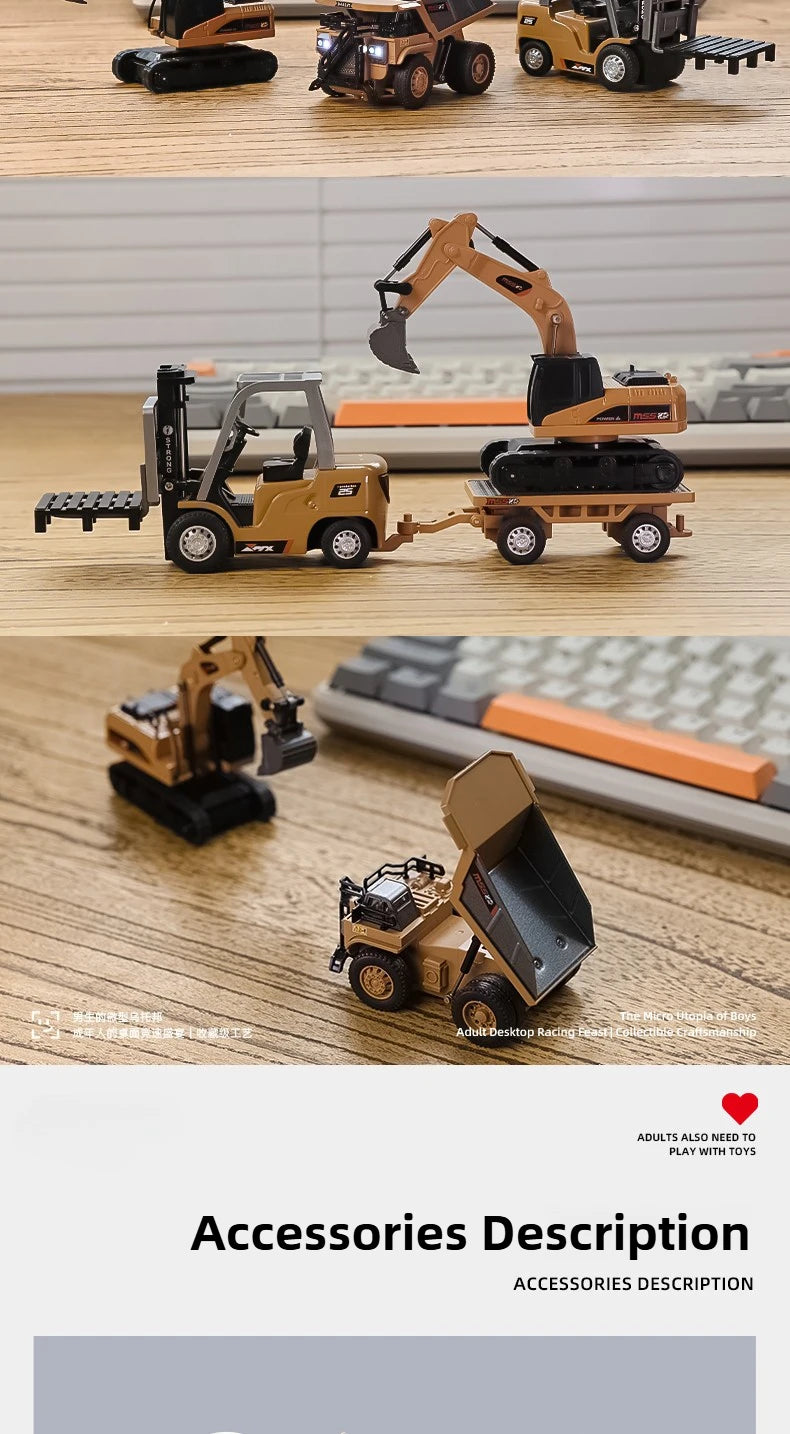 RC Car 1/64 Full Scale Mini RC Engineering Vehicle Desktop Electric Remote Control Excavator Dump Truck Forklift Model Toy Gift.