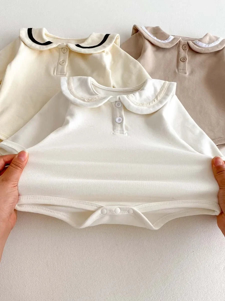 2025, Herbst und Winter, neu für Kinder, Babys, Jungen und Mädchen, Peter-Pan-Kragen-Outfits, Kleinkinder-Overalls, Samt-Bodys, warm halten.