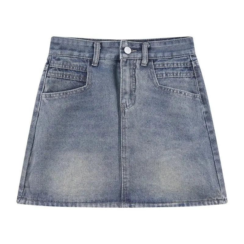 Summer New Womens Vintage Denim Skirts Korean Fashion High-Waisted Slim Mini Skirt Woman Elegant All-Match A- Line Bodycon Skirt.