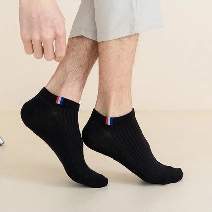 5 Pairs Of Thin Summer Blending Boat Socks Plain Color Mens Casual Socks Breathable Sweat Absorbing Calibration Socks.