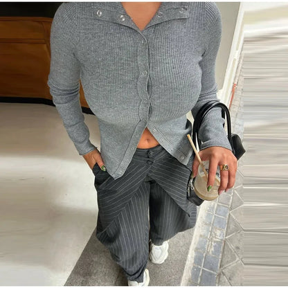 Chic Zwei Tasten Gestreiften Gefaltete Hosen Frauen Lose Taschen Breite Bein Hosen Weibliche 2026 Frühling Dame Pendeln Alle-spiel hose Neue